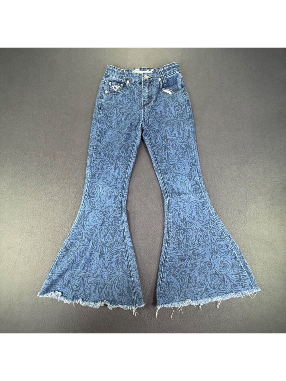 Cowgirl Hardware Jeans Girls Youth 7 Blue Paisley Flare Leg Western Rodeo Boho